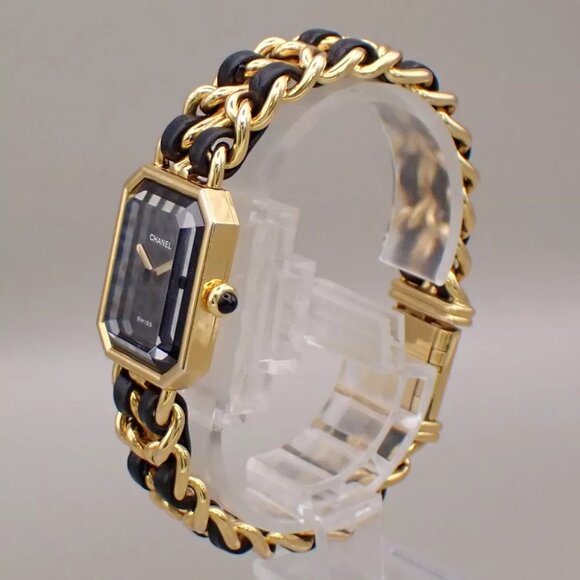 CHANEL Logo Premiere Watch H0001 # L Quartz Gold Plated Leather GHW main image 8